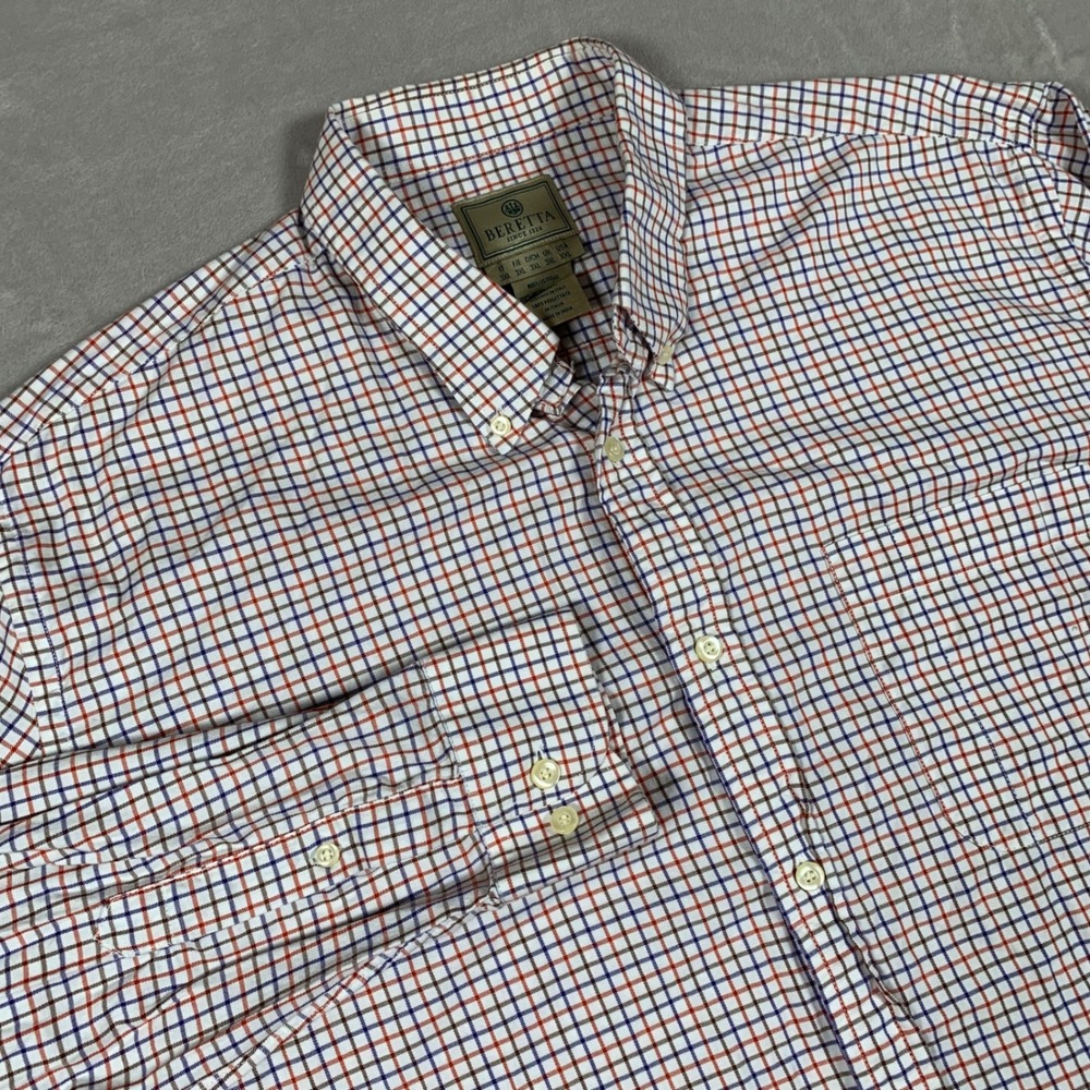 Beretta Button Down Shirt Men XXL Multicolor Tattersall Check Cotton Long Sleeve